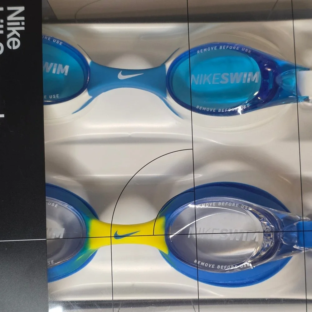 Nike Lil Swoosh Kids Swim Goggles Set of 2 Blue Yellow Ages 3-6 Adjustable NIB